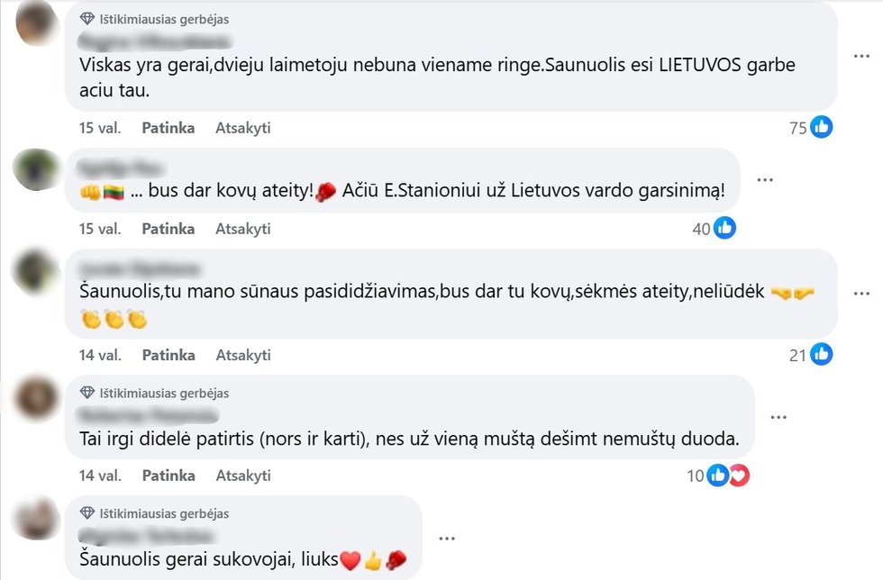 Palaikančios žinutės po E. Staniono kovos (ekrano nuotr.)