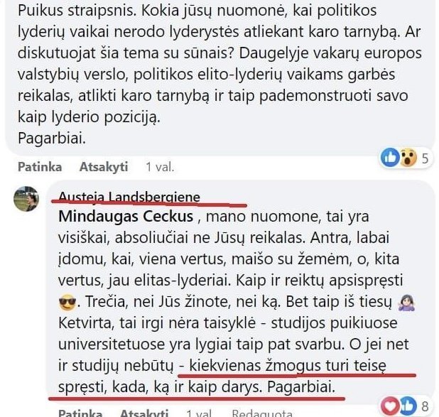 A. Landsbergienės komentaras (skaitytojo nuotrauka)