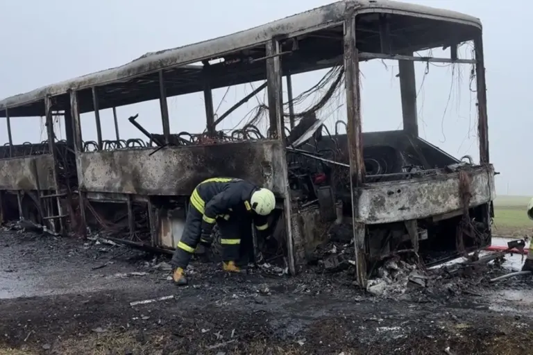 Važiuodamas užsidegė keleivinis autobusas: apdegė vairuotojas, po gaisro liko tik variklis