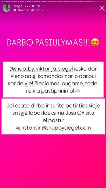 Viktorijos Siegel įrašas (nuotr. Instagram) Viktorijos Siegel įrašas (nuotr. Instagram)