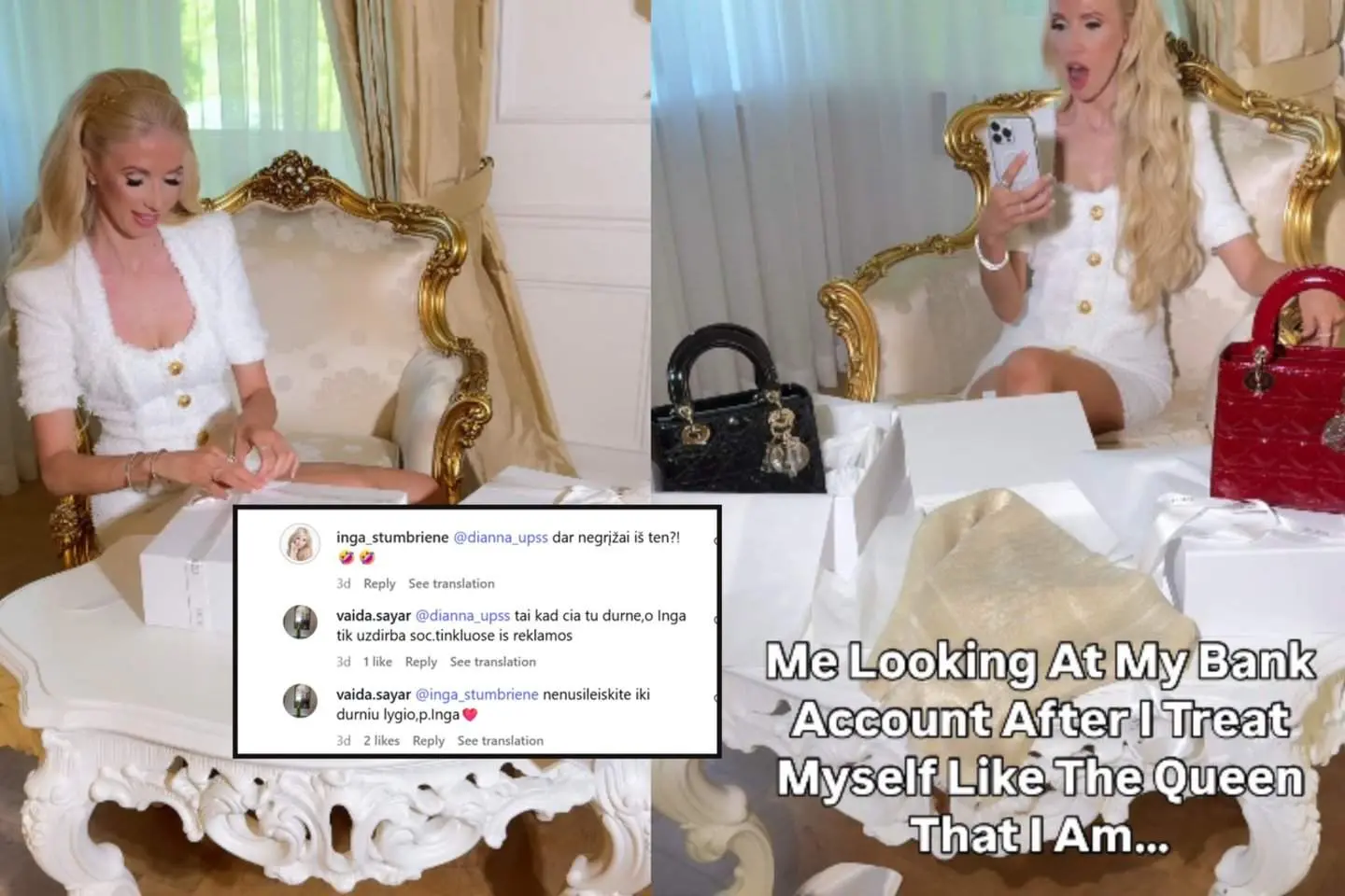 Paviešinusi savo reakciją į banko sąskaitą po „Dior“ pirkinių, I. Stumbrienė sulaukė internautų keiksmų
