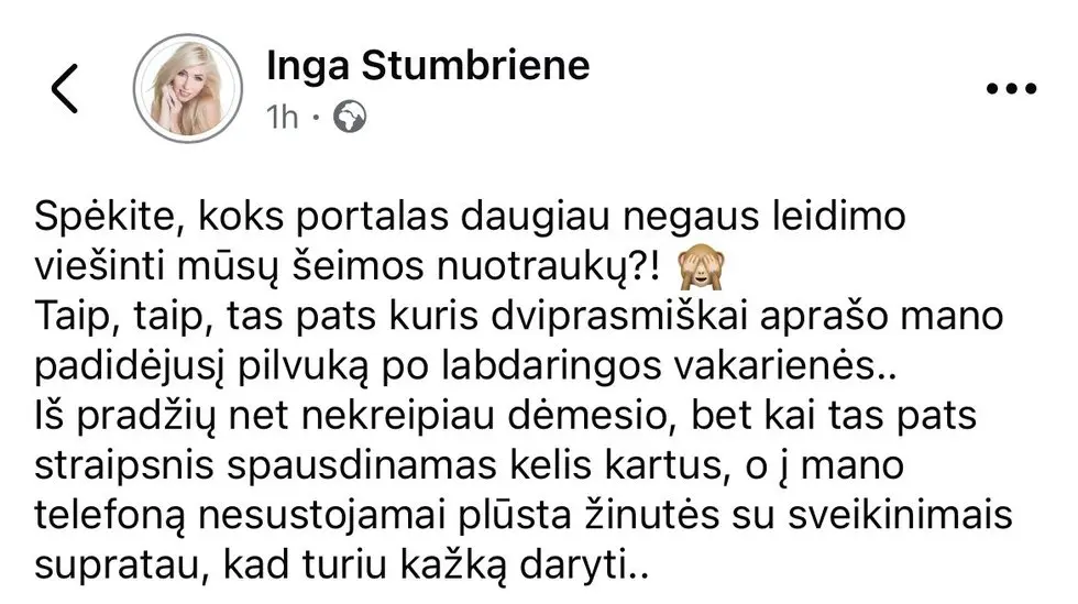 Ingos Stumbrienės įrašas (nuotr. facebook.com) Ingos Stumbrienės įrašas (nuotr. facebook.com)