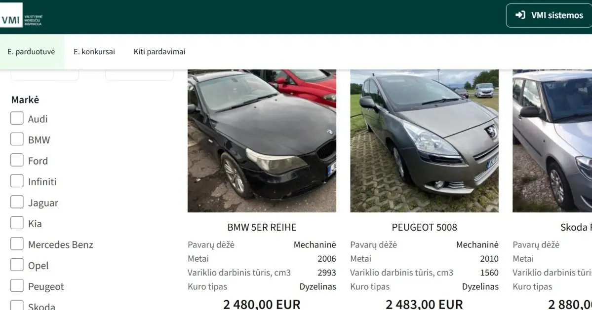 VMI atidarė parduotuvę: automobilių kainos prasideda nuo 909 eurų