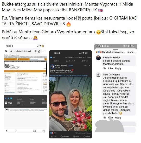 Įrašas Facebook apie Mildą May ir Mantą Vygantą (nuotr. facebook.com) Įrašas Facebook apie Mildą May ir Mantą Vygantą (nuotr. facebook.com)