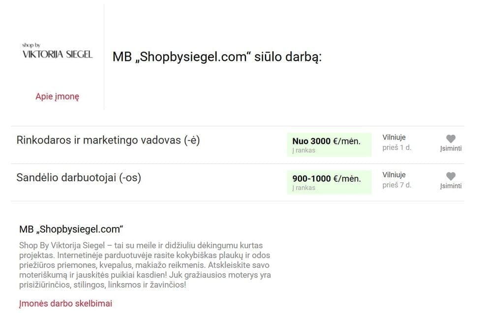 Shopbysiegel.com ieško darbuotojų 