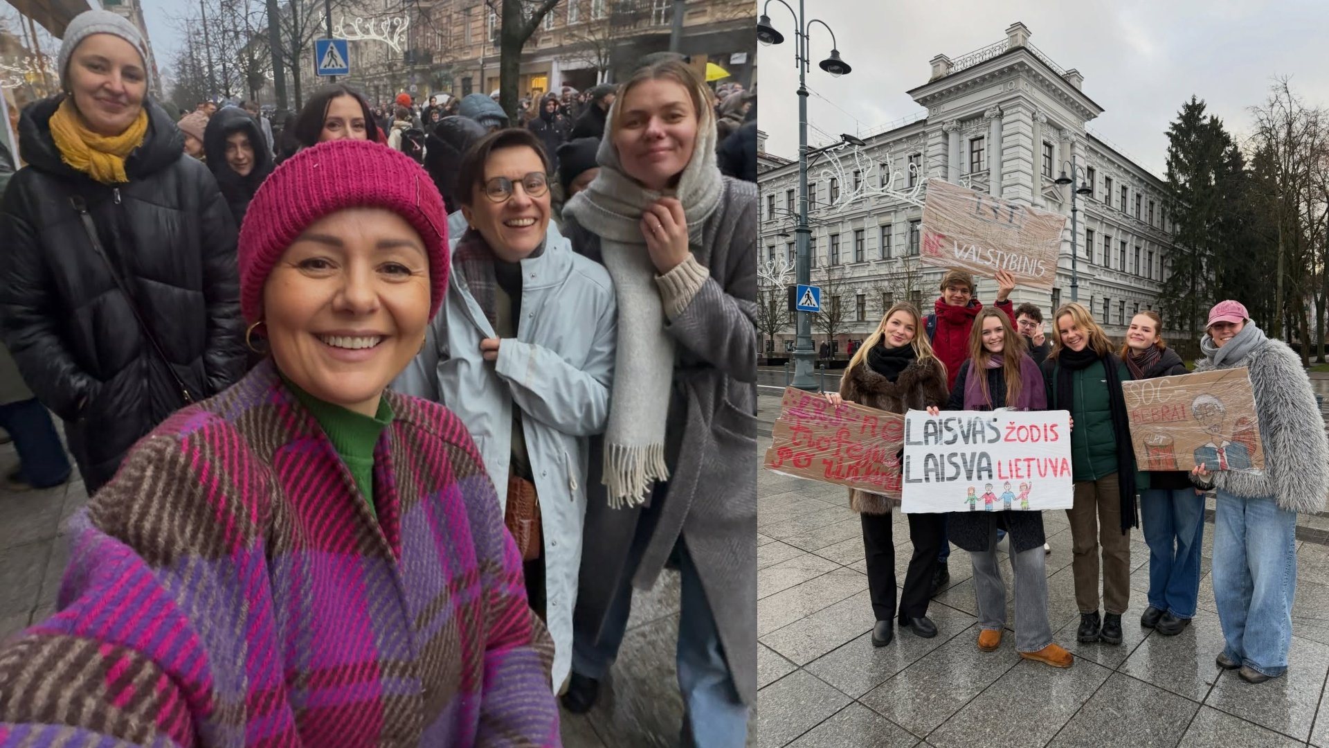 Beata Nicholson su protestuotojais