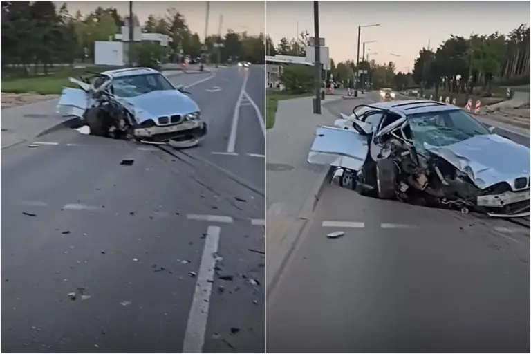 Kaune BMW rėžėsi į stulpą: vairuotojas girtas, keleivis – medikų rankose