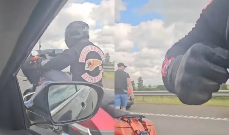 Automagistralėje „Pragaro angelų“ baikeriai puolė automobilį, sustabdė eismą